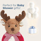 Bearington Baby Lil Reindeer Christmas, 5.5 Inch Christmas Reindeer Plush Stuffed Animal, Soft Baby Rattles And Plush Rings, For