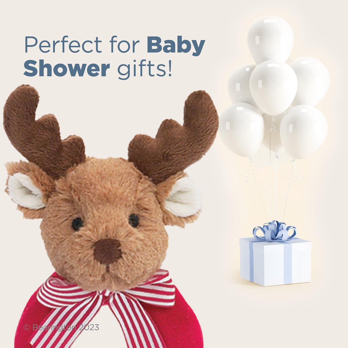 Bearington Baby Lil Reindeer Christmas, 5.5 Inch Christmas Reindeer Plush Stuffed Animal, Soft Baby Rattles And Plush Rings, For
