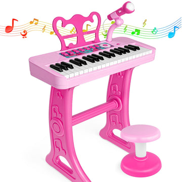 Amy&Benton Birthday Gift For 3 4 5 6 7 Year Old Girls Piano Toy With Stood For Girls 3-5 Pink Music Keyboard Toy 37 Keys With Chair