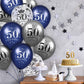 50Th Blue Birthday Balloons Decorations, 15Pcs Navy Blue Silver 50Th Birthday Balloons For Men Women 50 Anniversary Birthday Party Decor Latex Inflatable Clear Confetti Balloon Indoor Outdoor Supplies