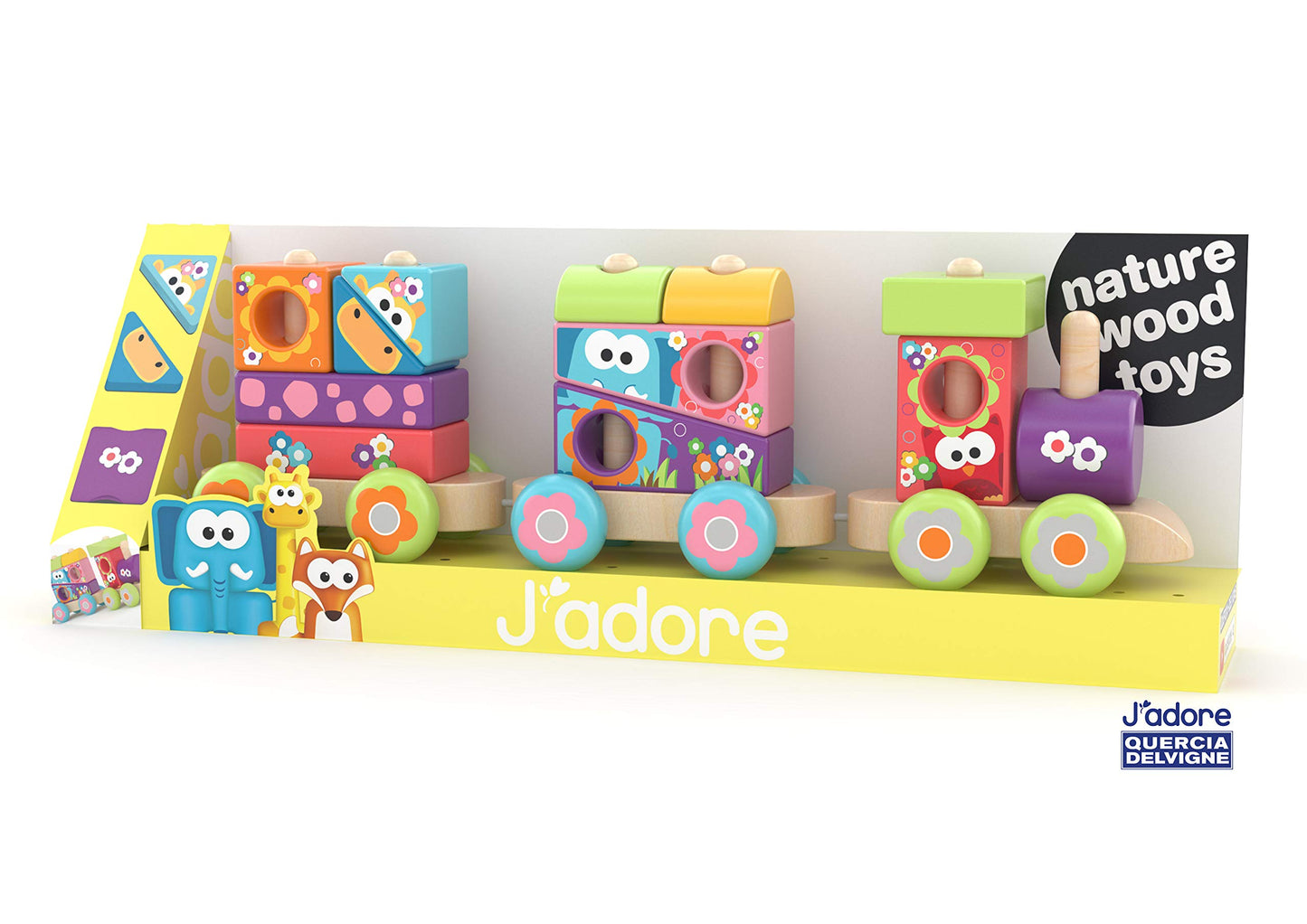J'adore Wooden Sorting Animal Print Stacking Train - Fun Learning Toy for Kids
