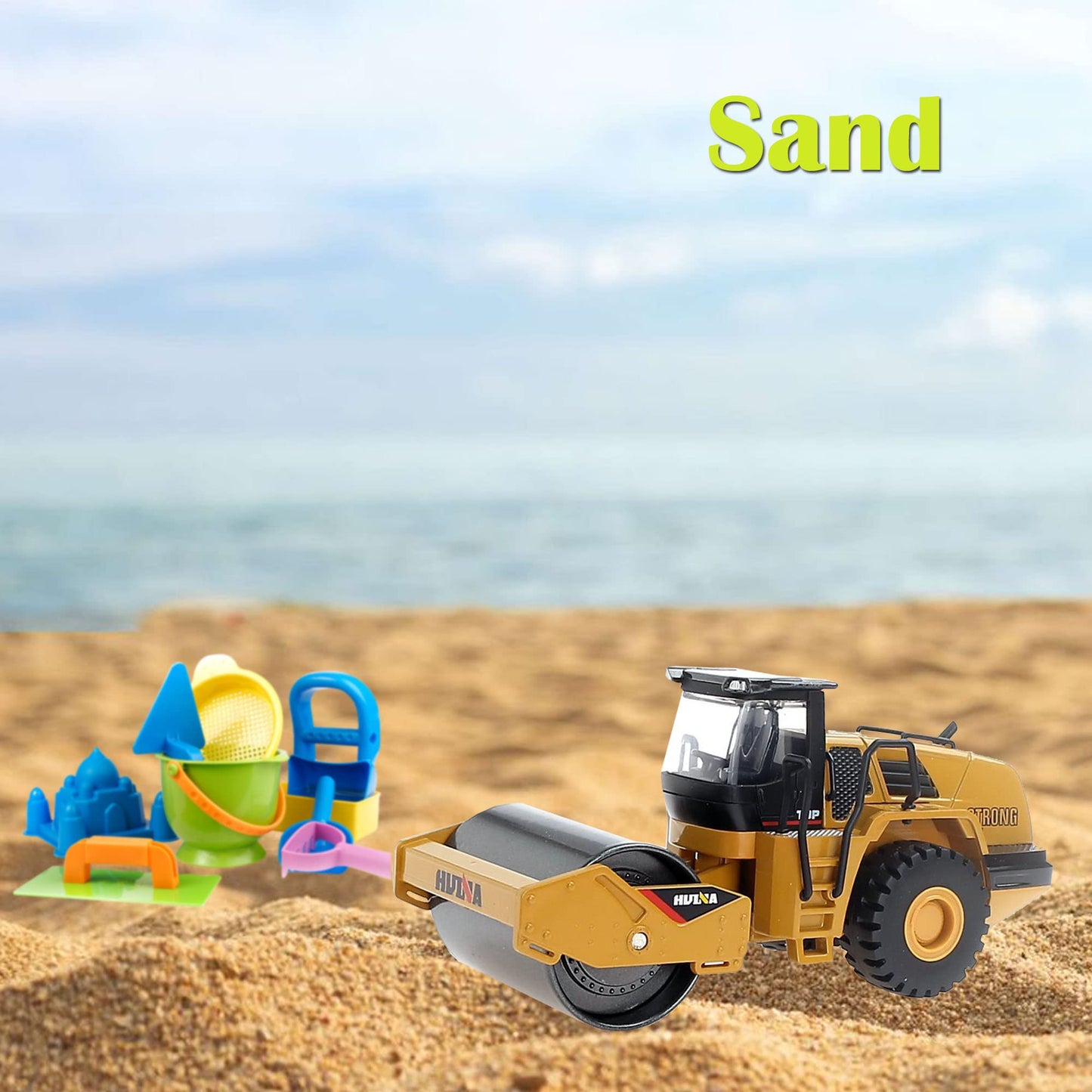 Qcar 1/50 Scale Metal Road Roller Toy, Metal Construction Vehicles Model Toy, Outdoor Sandbox Car Toys, Birthday Gift Toddler Bo