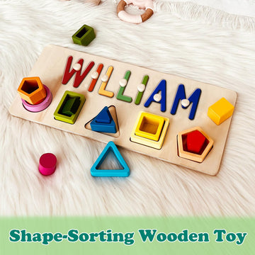 Wooden Name Puzzle For Kids Personalized, Educational Stacking Toys Shape Color Sorter Toys For 3+ Year Old Toddlers Boys Girls,