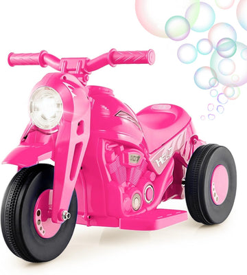 Olakids Kids Motorcycle, 6V Electric Ride On Car With Automatic Bubble Function, Foot Pedal, Headlight, Music, 3 Anti-Skip Wheels Vehicle For Children, Toddler Ages 3+