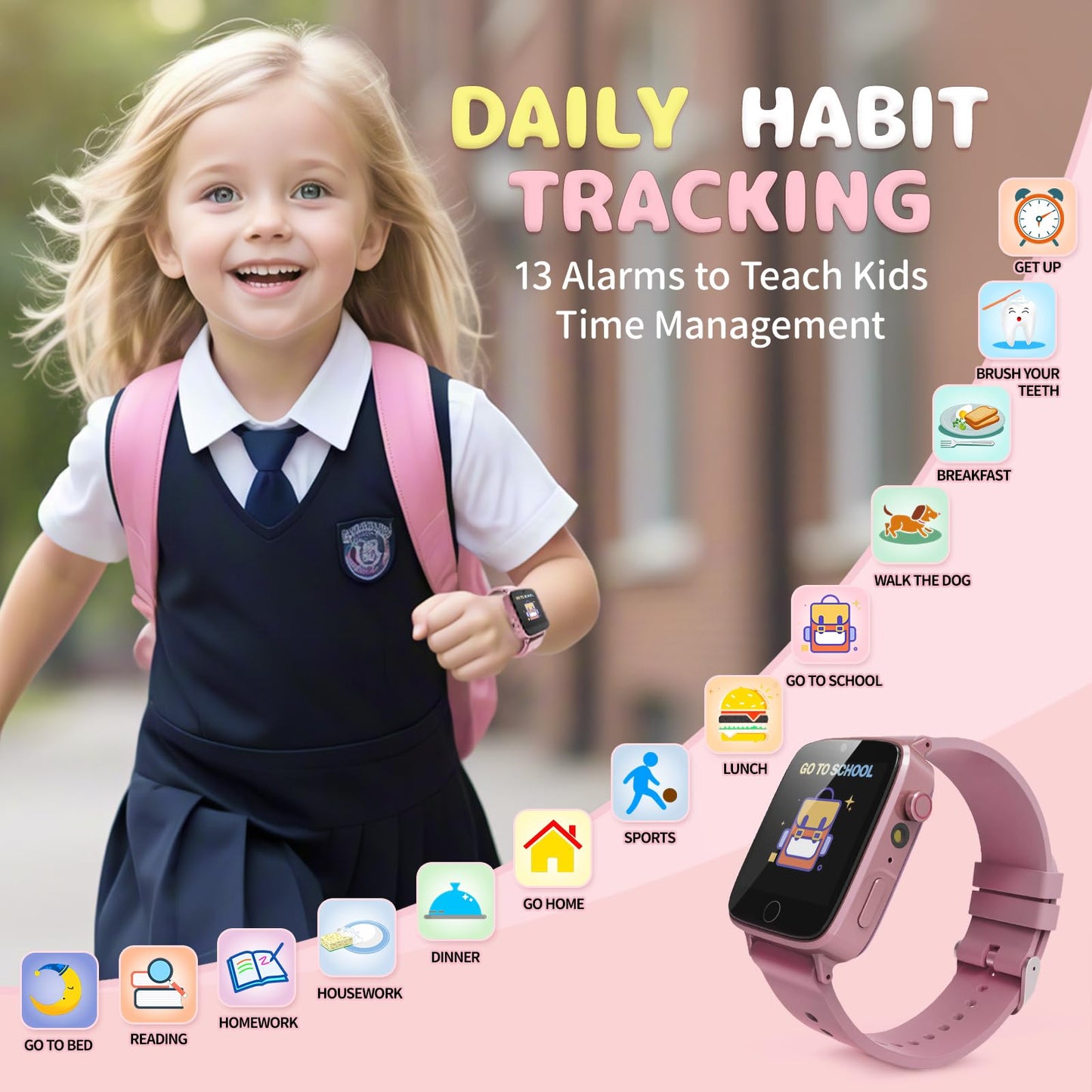 Kids Watches For Girls Toys Age 4-12, Zuodun Smart Watch For Kids With Camera, 26 Puzzle Games, Alarm Clock, Pedometer, Audioboo