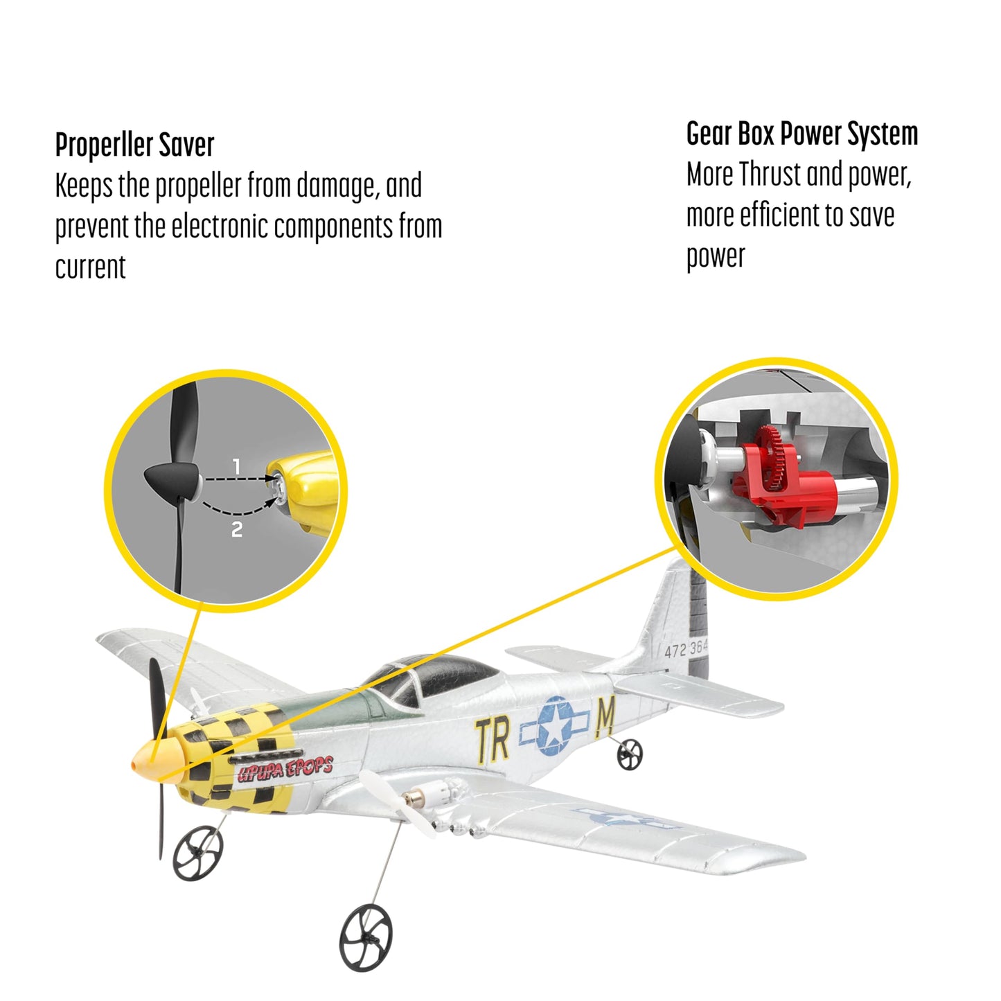 Top Race TR-C285G & TR-C385 Spare Propellers Set of 3 for RC Planes - Includes Propeller Savers & Adapters - Black