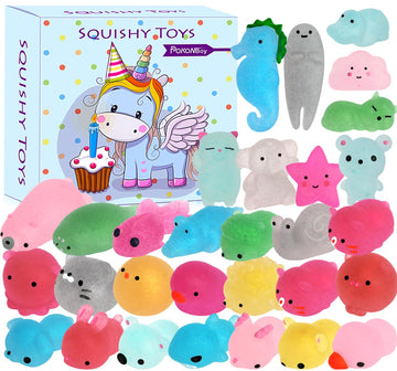 Pokonboy 30 Pcs Squishies Mochi Toys, Mini Kawaii Squishy Crystal Animals Squeeze Stress Relief Toys Easter Basket Stuffers Christmas Birthday For Kids