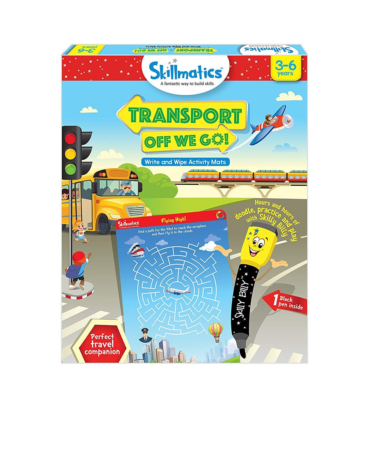 Skillmatics Educational Game - Transport Off We Go, Reusable Activity Mats With Dry Erase Marker, Gifts, Travel Toy, Ages 3 To 6