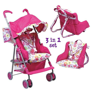 Adora 3-In-1 Baby Doll Stroller Premium Quality Doll Accessories Convertible To Baby Doll Car Seat Or Back Pack Carrier Birthday Gift For Ages 3+