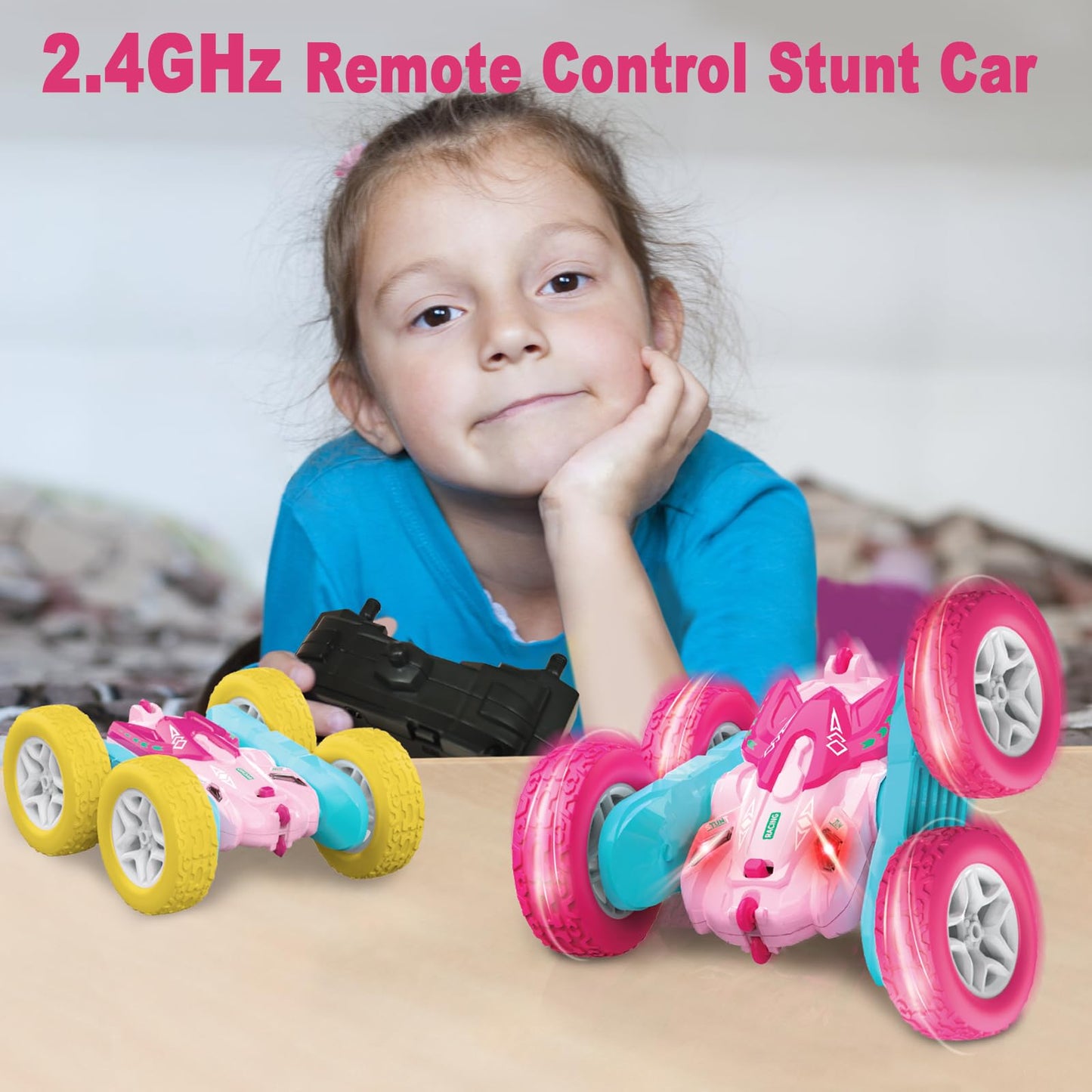 seveclotree Remote Control Car for Kids,360Rotating Double Sided RC Cars,4WD 2.4Ghz Stunt Car Toys with Headlights,Birthday Gift
