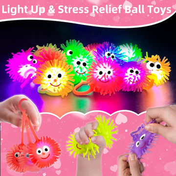 Valentines Day Gifts For Kids 24 Pack Prefilled Valentines Cards With Filled Fidget Toys Flashing Light Puffer Balls Bulk Party