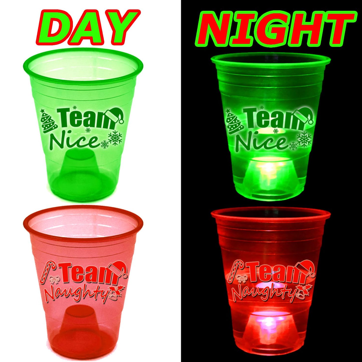mishunyus 24 Pcs Christmas Party Cups,Glowing Christmas Team Naughty or Nice Party Cups Decoration Cups for Christmas Party Cups