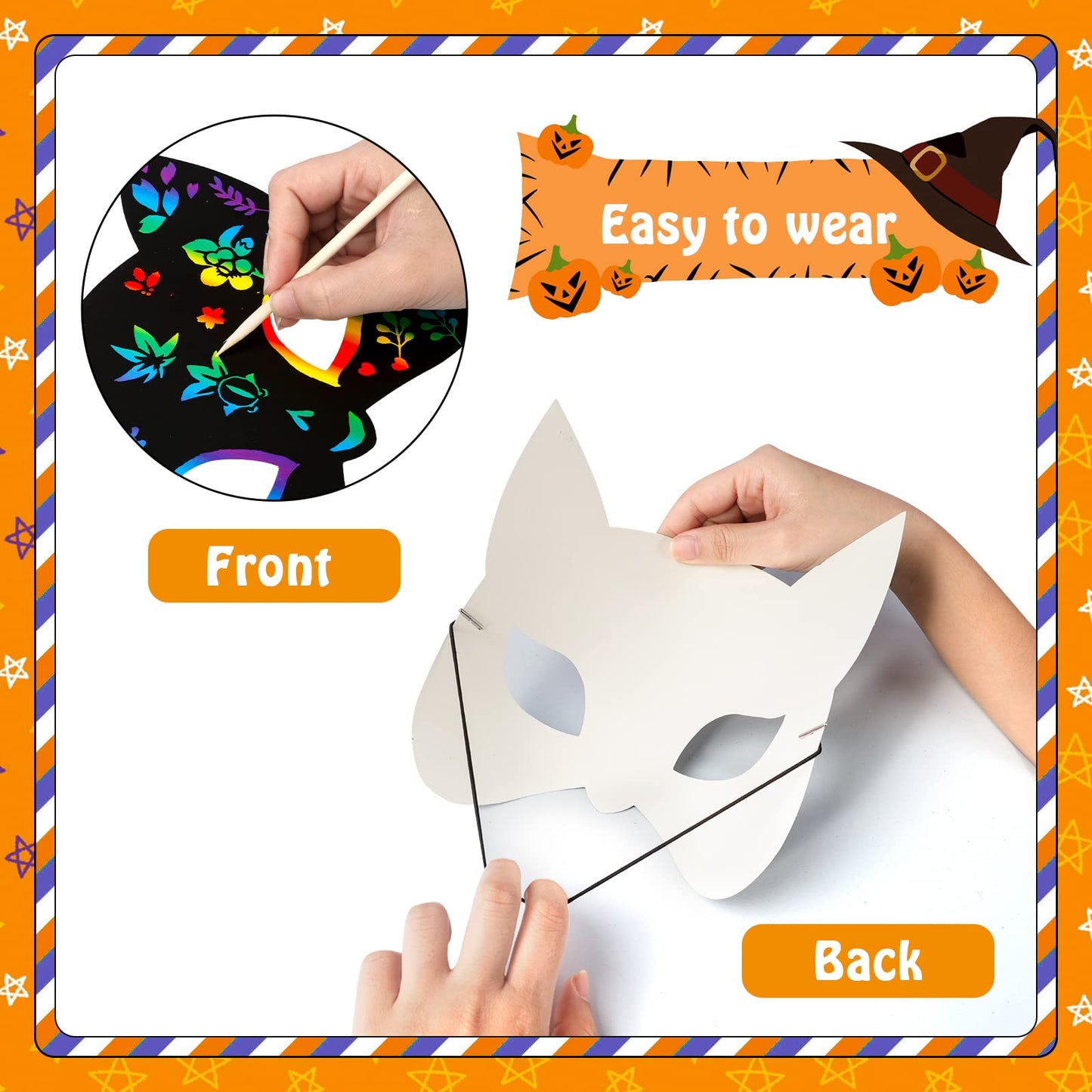 MGparty Halloween Crafts 42PCS Halloween Rainbow Scratch Mask Magic Scratch Paper Art for Kids Birthday Classroom Decoration Par
