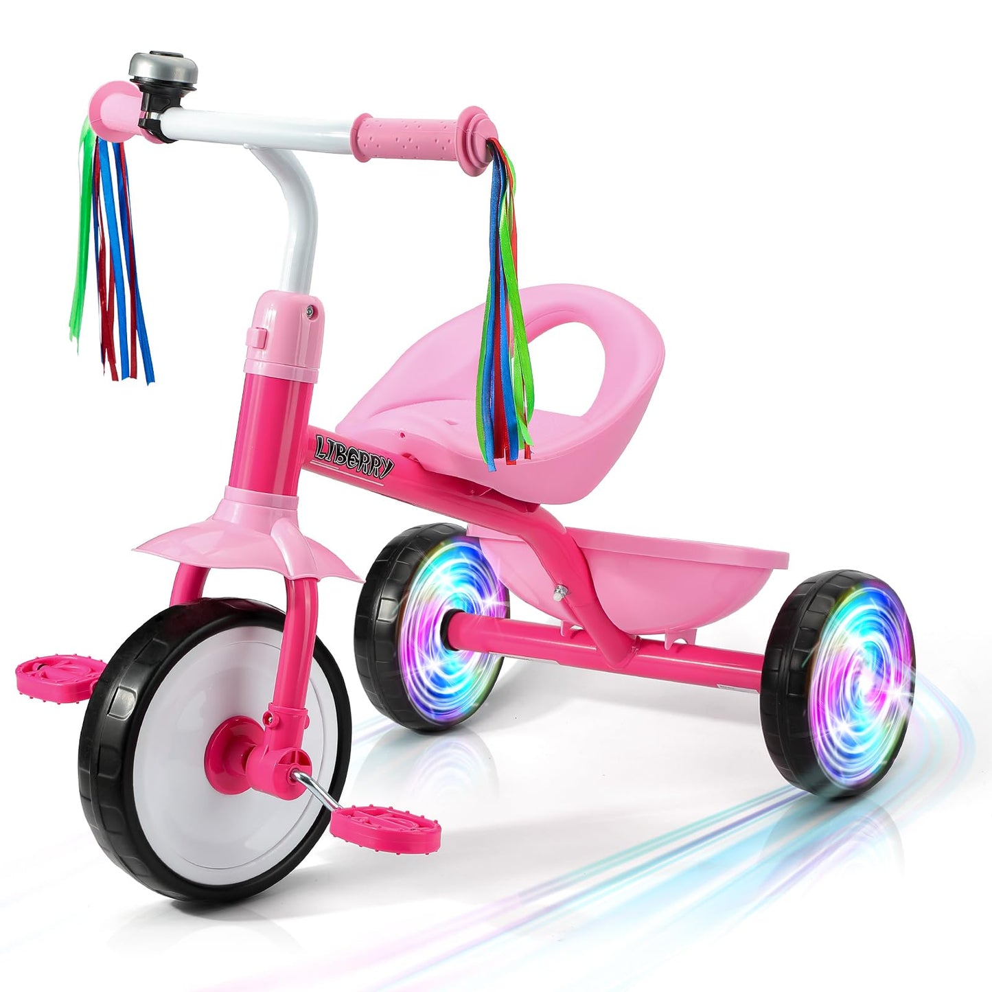 Liberry Toddler Tricycle Age 2 3 4 Years Old, Kids Trike with Light Up Wheels, Removable Pedal and Basket, 3 Wheel Bike Outdoor 