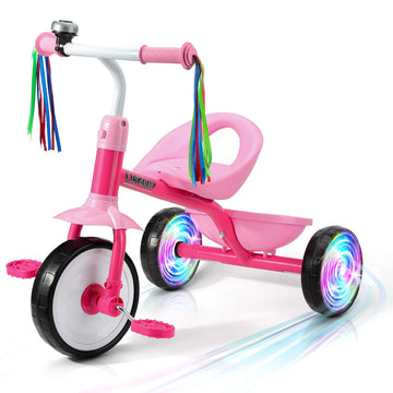 Liberry Toddler Tricycle Age 2 3 4 Years Old, Kids Trike with Light Up Wheels, Removable Pedal and Basket, 3 Wheel Bike Outdoor 