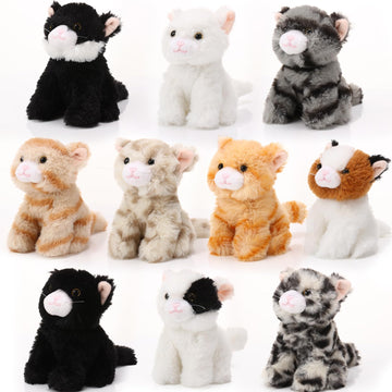 Lenwen 10 Pcs Cat Stuffed Animals Bulk Soft Cuddly Kitten Plush Sets Smitten Kittens Assorted Fluffy Stuffed Cats For Kiddos Birthday Valentine‘S Day Gift Party Goodie Bags Stuffers(Sitting Style)