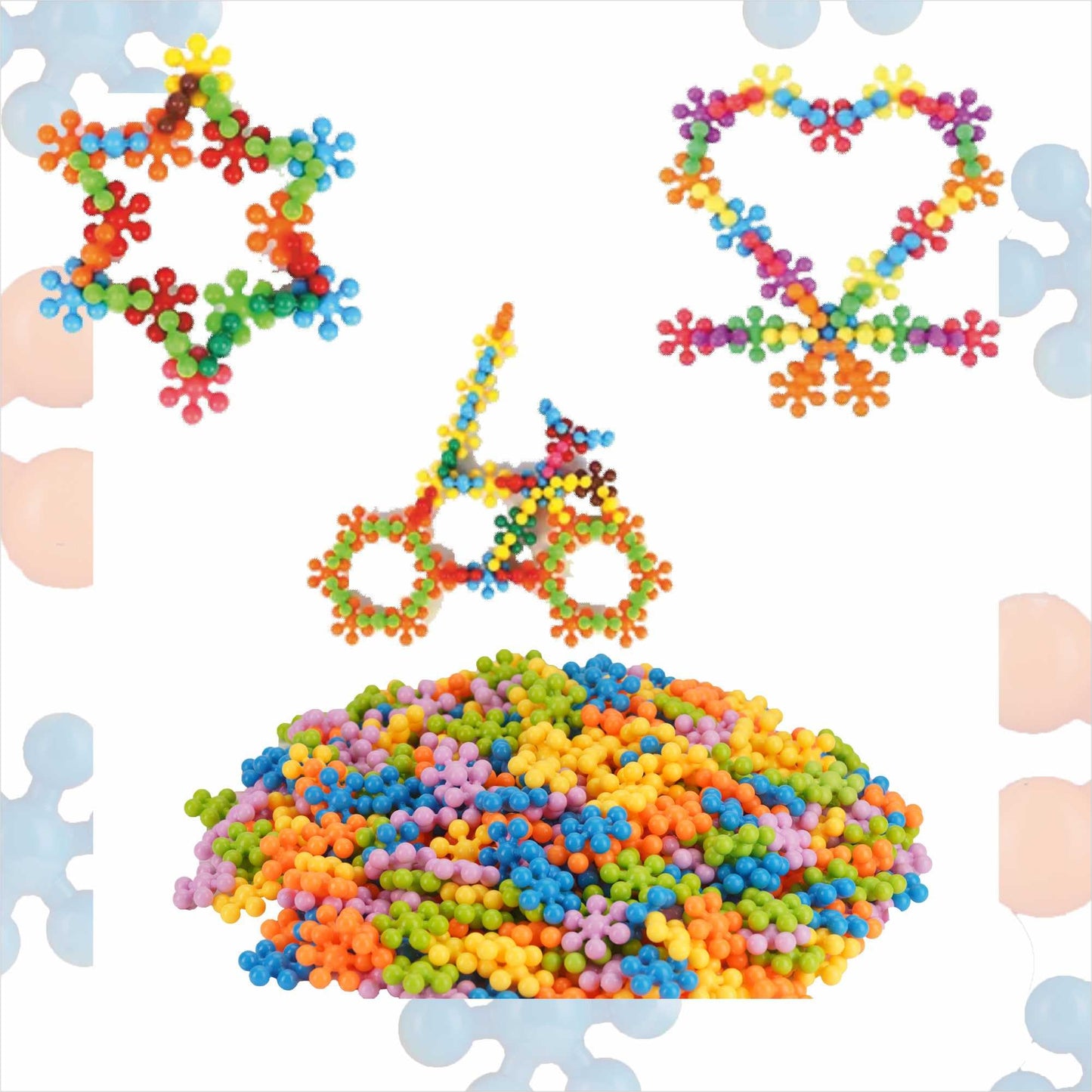 Toymagic Star Interlink Construction Play - 500 Pcs | Large Stem Building Blocks Set For Kids | Interlocking Educational Toy For