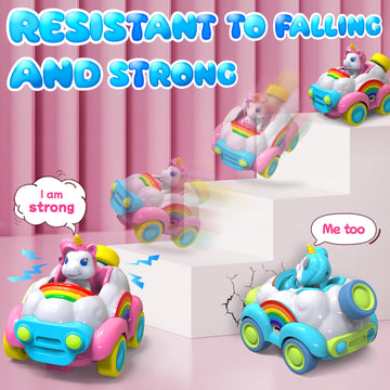 HopeRock Unicorn Toys Remote Control Cars,Toys for Ages 2-4,Gifts for 2 Year Old Girls 2 Pack with LED Lights,Music,and Sound,Bi