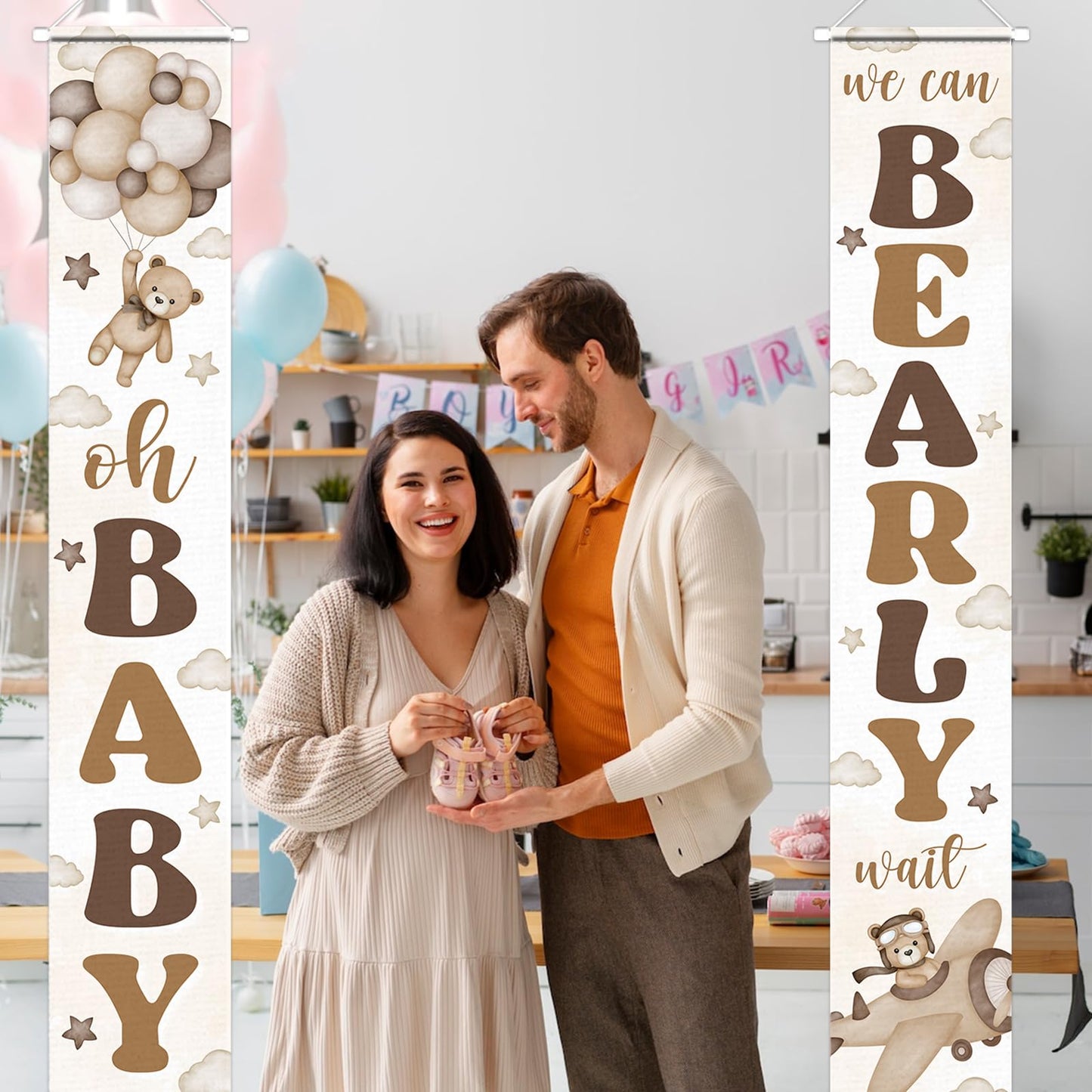 Neutral Bear Baby Shower Party Decorations We Can Bearly Wait Porch Sign Banner Gender Reveal Banner Porch Sign For Welcome Baby