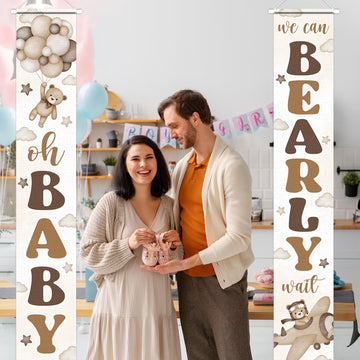 Neutral Bear Baby Shower Party Decorations We Can Bearly Wait Porch Sign Banner Gender Reveal Banner Porch Sign For Welcome Baby