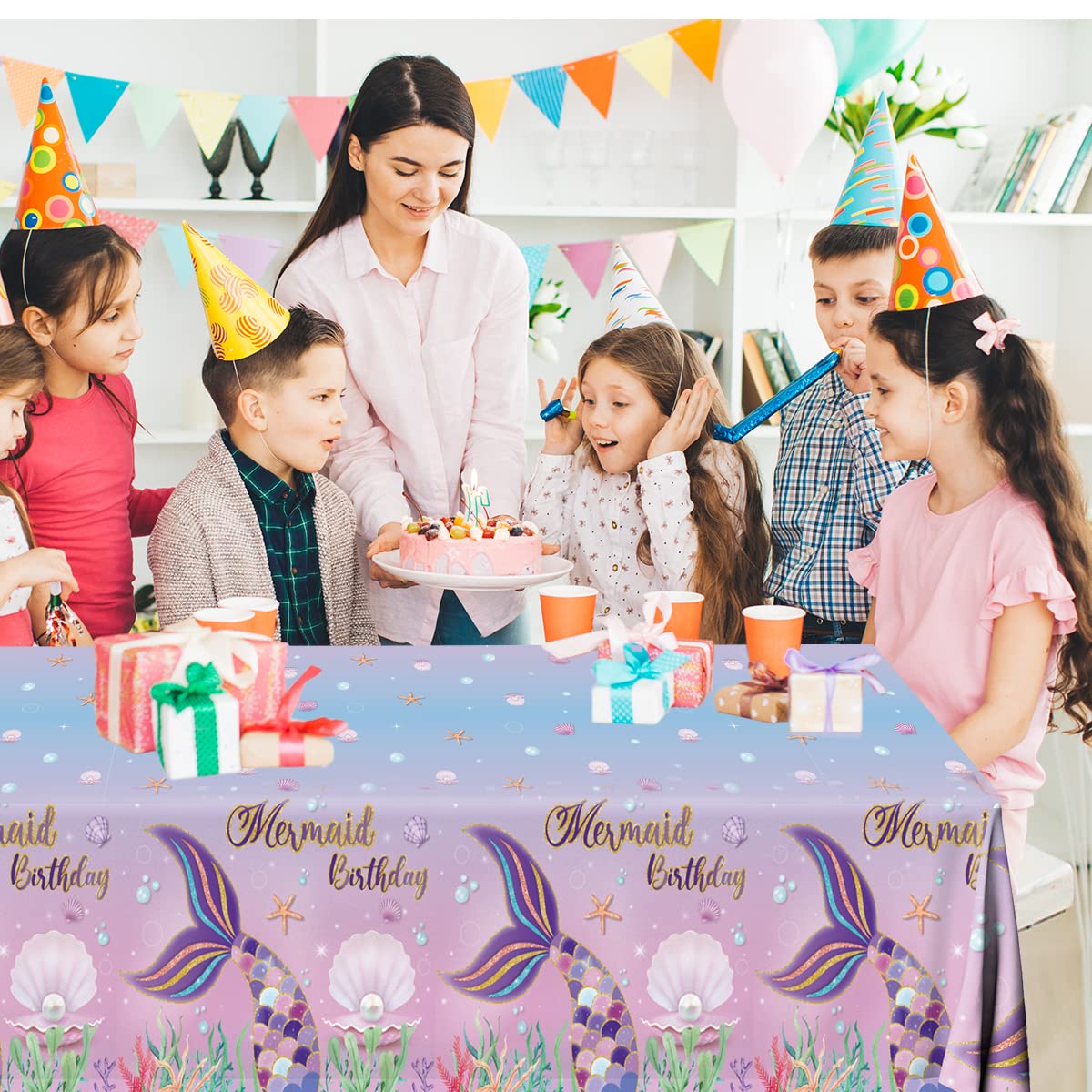 Grehumor 3Pcs Mermaid Tablecloth Birthday Supplies Party Gifts For Girl The Little Mermaid Party Favors Disposable Plastic Table