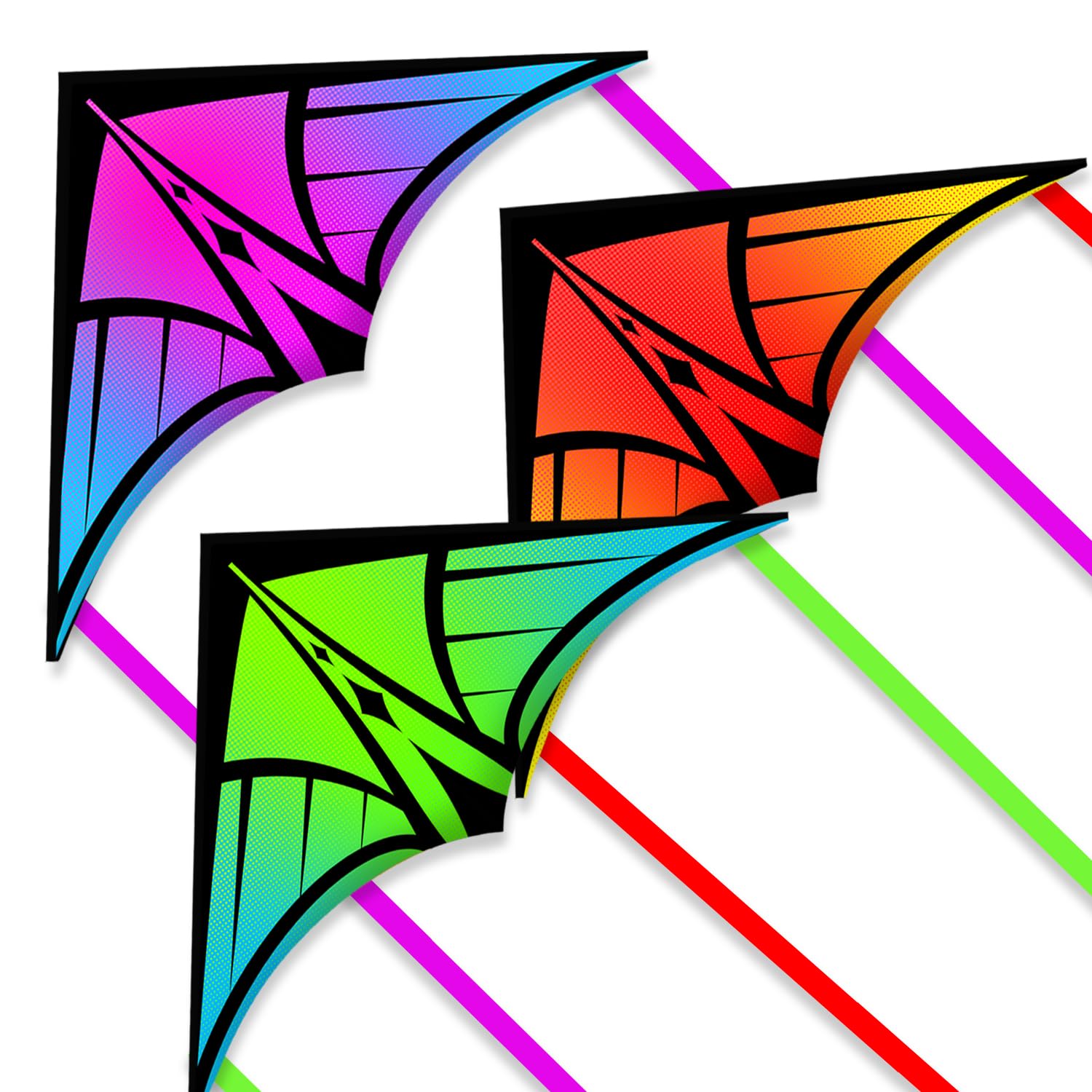 YFAFENGS 3-Pack Delta Kites Set for Beach & Outdoor - Easy Fly Kites for Kids Ages 4-8  8-12 & mature-themeds  Durable Wind-Resistant Frame(Gradient Purple/Green/Orange)