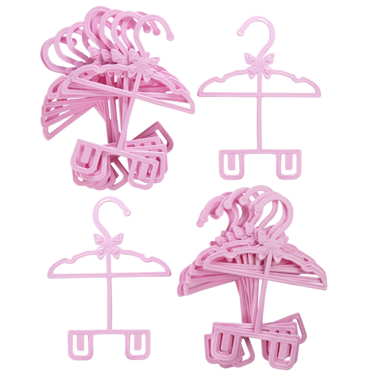 Dress Along Dolly Pink Full-Outfit Hanger 24Pk For American 18' Doll Clothes- Hold Your Tops & Bottoms Together Including Dresses, Pants, Shirts, Skirts, & Accessories- Perfect Girl Gift Set