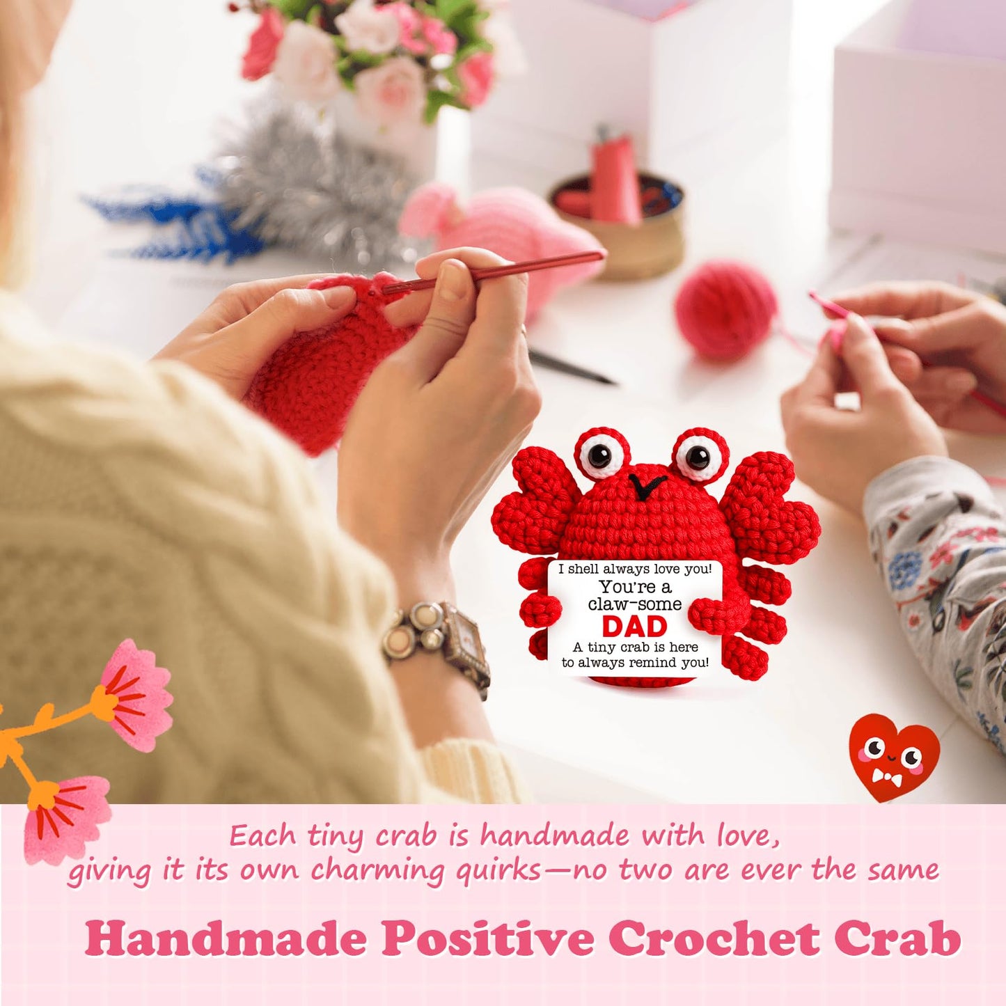 Gifts for Dad Father from Daughter Son Positive Crochet Crab Emotional Crochet Animals Mini Handmade Birthday Gift for Christmas Thanksgiving Halloween