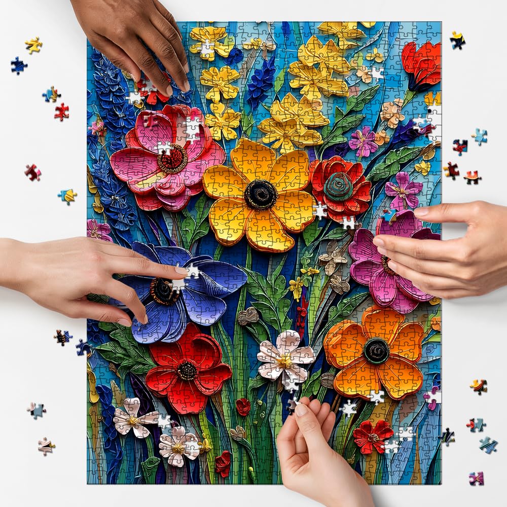 1000 Piece Jigsaw Puzzle for mature-themeds - 3D Paper Quilling Wildflowers Art  Vibrant Colorful Floral Puzzles  Challenging Brain Game  enhanced Eco-Friendly Gift for Women Men