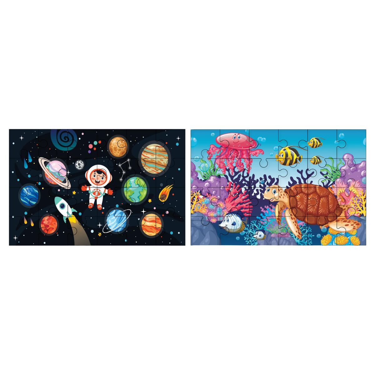 Khilonewale Combo of Wooden Solar System & Aquatic Life Submarine Jigsaw Puzzles  24Piece Educational Space & Ocean Puzzle Toy