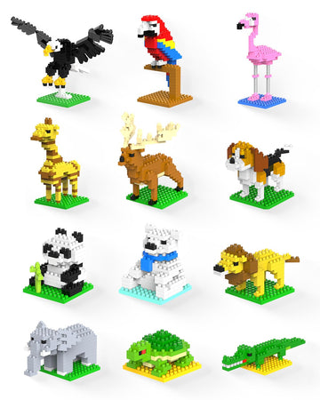 Kimiangel Party Favors For Kids, 12 Pack Mini Animals Building Blocks Sets For Goodie Bags, Prize Box Toys For Kids, Fillers, Prizes, Christmas Birthday Gifts Stem Educational Brick Kits(1222 Pcs)