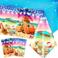 Grehumor 3Pcs Summer Sunset Beach Tablecloth Beach Theme Party Decorations Palm Leaves Tropical Beach Disposable Plastic Table C