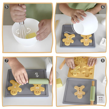 Pillowhale Wooden Toy Biscuits Baking Set,Pretend Play Food Sets for Kids Kitchen,Wooden Gingerbread Cookies Play Food Set,Play