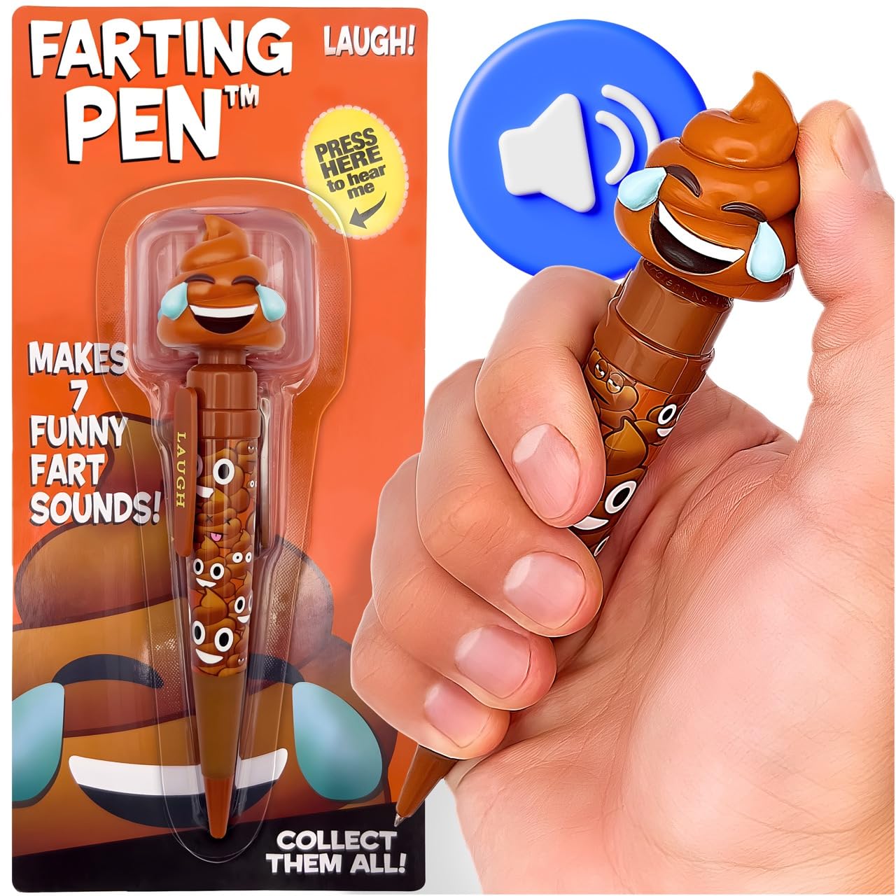 Kamhi World Farting Poop Pen With Multiple Funny Sounds - Perfect Novelty Gift For Kids, Teens & Boys - Functioning Pen & Prank Toy For The Entire Family, Fun Gag Present With Big Laughs (Tears)