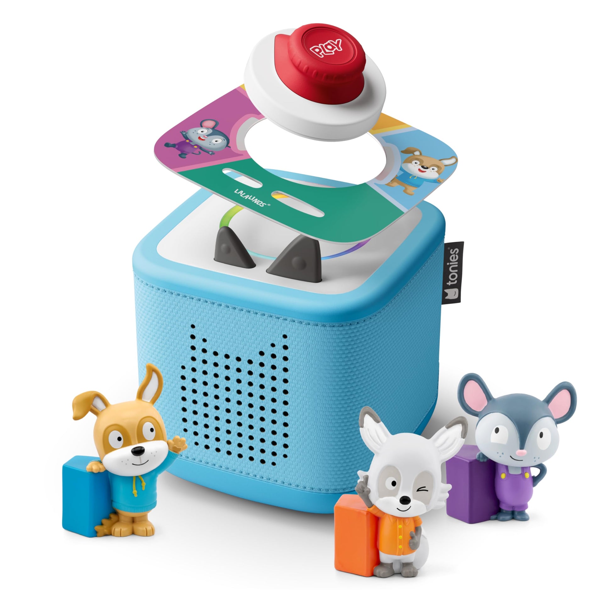 Toniebox 2 Audio Player Bundle for Kids 3+ with Lalalinos Akio, Cosmo, Scout Figurines and Tonieplay Game & Controller - Sky Blu