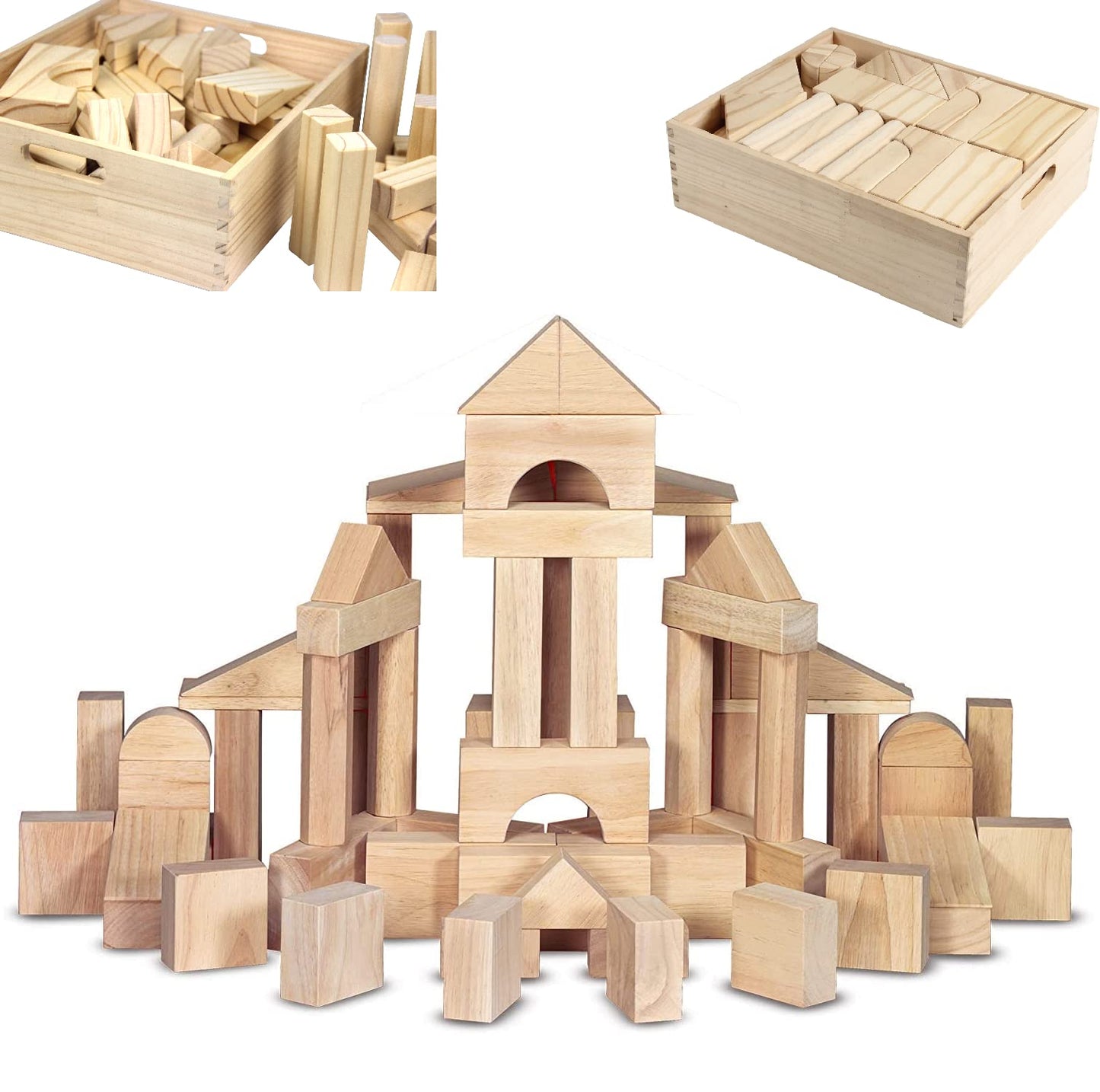 Standard Unit Building Blocks For Toddlers With Storage Tray (64 Pcs) Sanded Wood Blocks For Children, Original Steam, And Stem