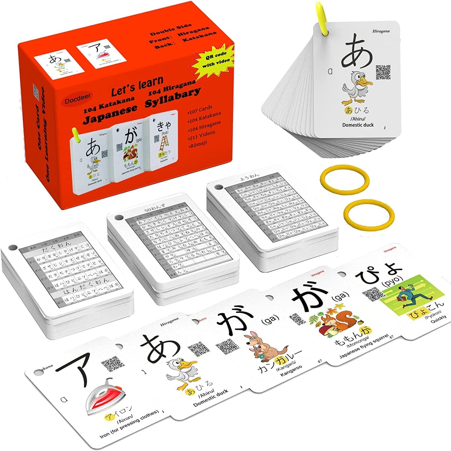 Hiragana And Katakana Alphabet Japanese Flash Cards For Beginners - 104 Katakana & 104 Hiragana Flash Cards With Ring - Easy To