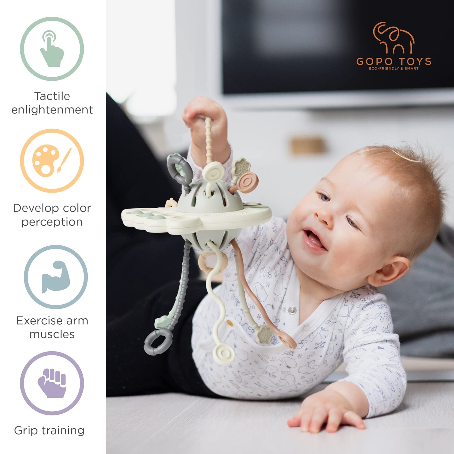 Gopo Toys Montessori Toys For 18+ Months Old - Baby Sensory Toys For Boys And Girls - Silicone Pull String Activity Toy For Toddlers - Learning & Educational Toys For Kids - Babies Birthday Gifts