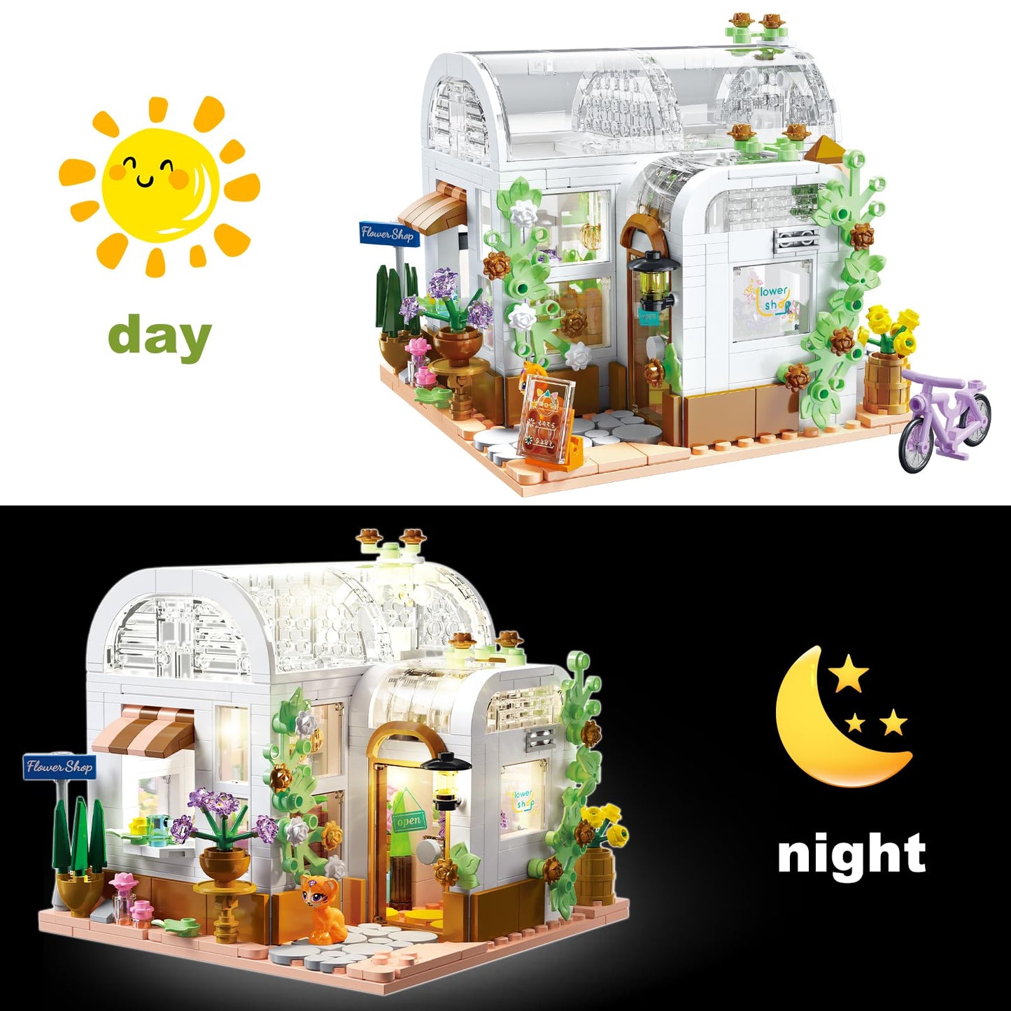 Flower House Building Set, Creative Building Playset With Led Light Christmas Birthday Toys For Girls 6+, Compatible With Lego (