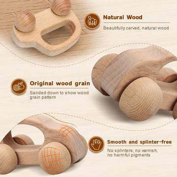 Toy Life Wooden Toys Cars, Montessori Toys For Babies 0-6-12 Months, Rattle Toy Baby Cars For Toddlers 1-3, Wooden Baby Toys Gift 1 Year Old, Baby Boy Girl Nursery Decor, 1 Year Old Boy Birthday Gift