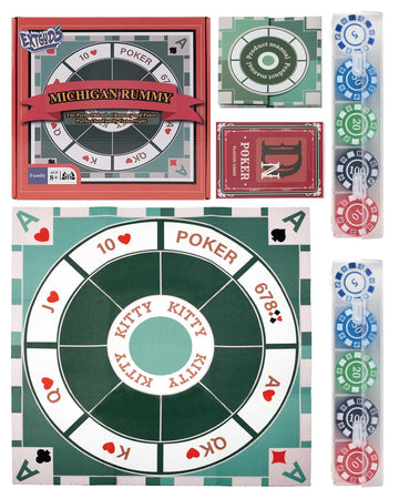 Michigan Rummy Deluxe Board Game Set : Felt Game Mat + 2 Boxes Of Playing Chips (200 Pieces) + 1 Deck Of Poker + 1 Game Manual. The Perfect Blend Of Rummy And Poker, Perfect For Family Game Night