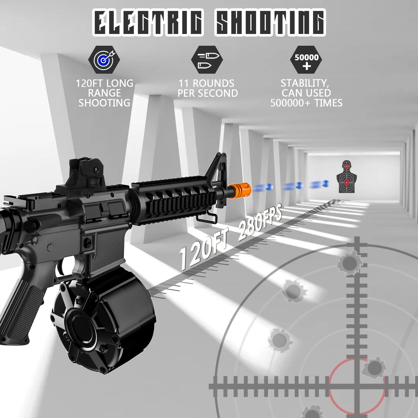Electric Gel Toys New M4A1,Semi & Full Automatic Mode Splat-Blaster with FPS 280 and 100 Feet for Outdoor Team Game,Ages 14+,Bla