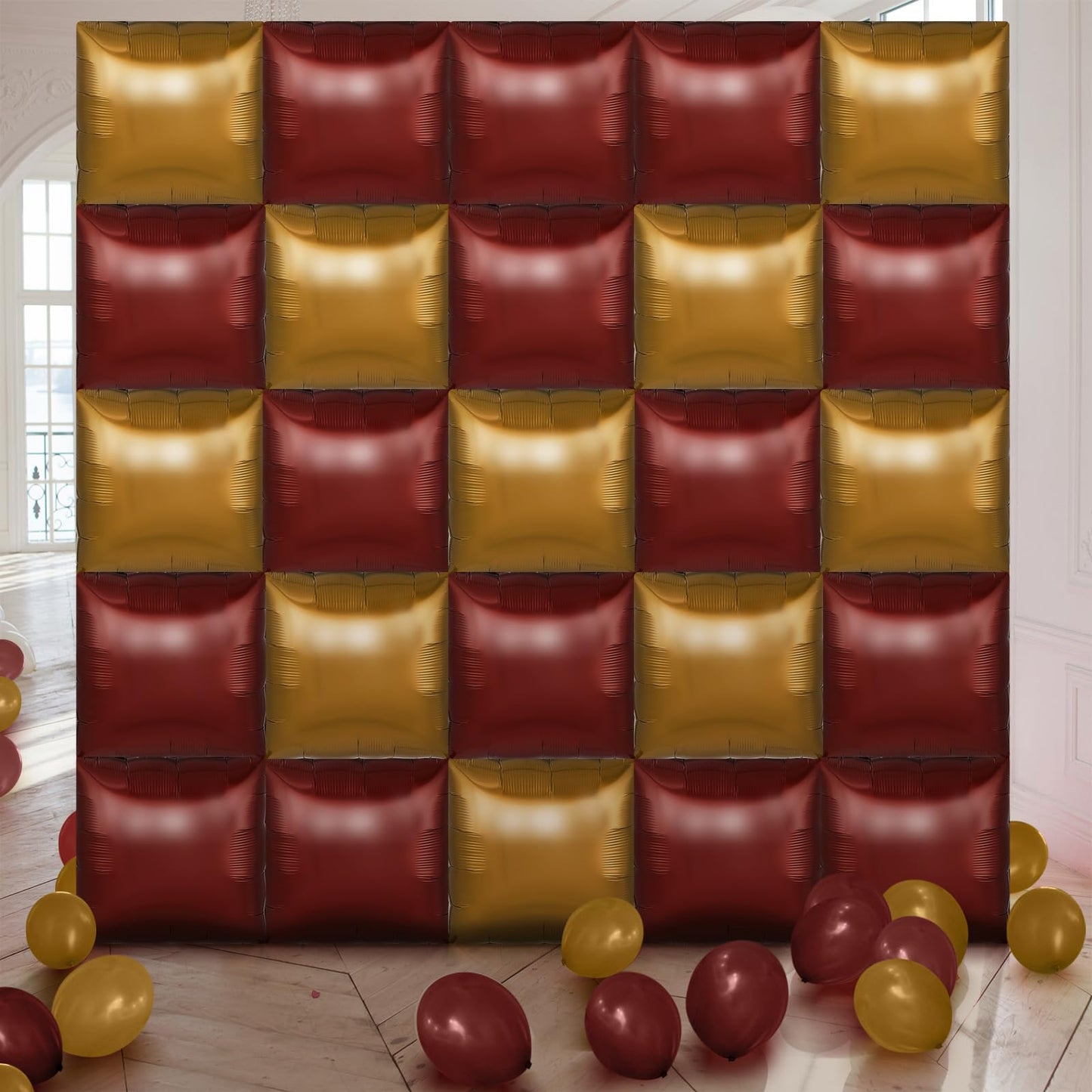 Charnoel 25 Pcs Wizard Party Magical Halloween Decor Square Double Sided Foil Balloons Backdrop 19 Burgundy Gold Foil Balloons