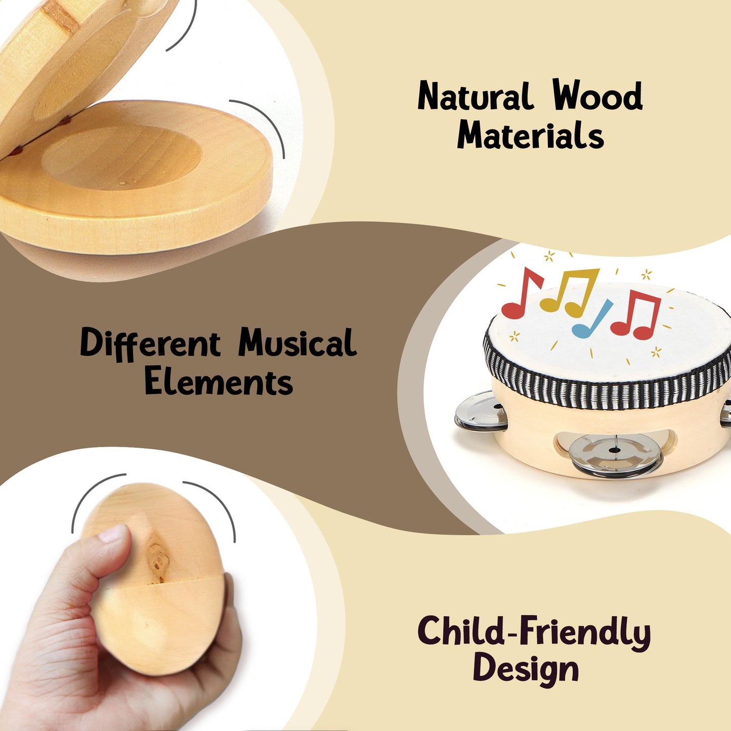Natural Wooden Toddler Musical Instruments - Montessori Musical Instruments For Toddlers 1-3 Grades – Colorful Kids Xylophone Tambourine Maracas Shaker Egg Castanet Baby Musical Instruments