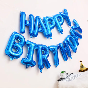 16 Inch Blue Happy Birthday Balloons Banner, Aluminum Foil Letters Happy Birthday Balloon For Birthday Decorations Party Supplie