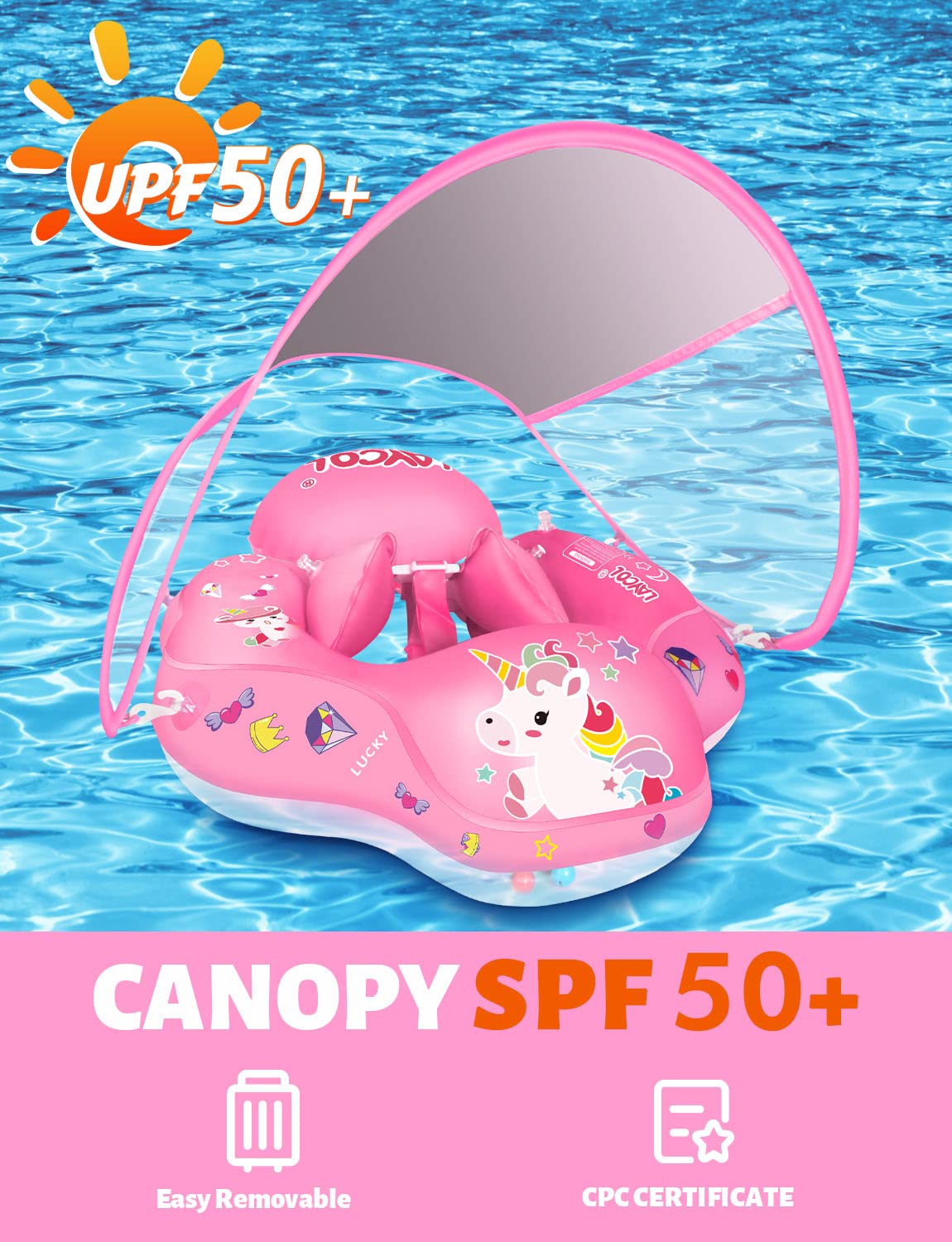 Laycol Baby Swimming Float Inflatable Baby Pool Float Ring With Sun Protection Canopy,Add Tail No Flip Over For Age Of 3-36 Mont