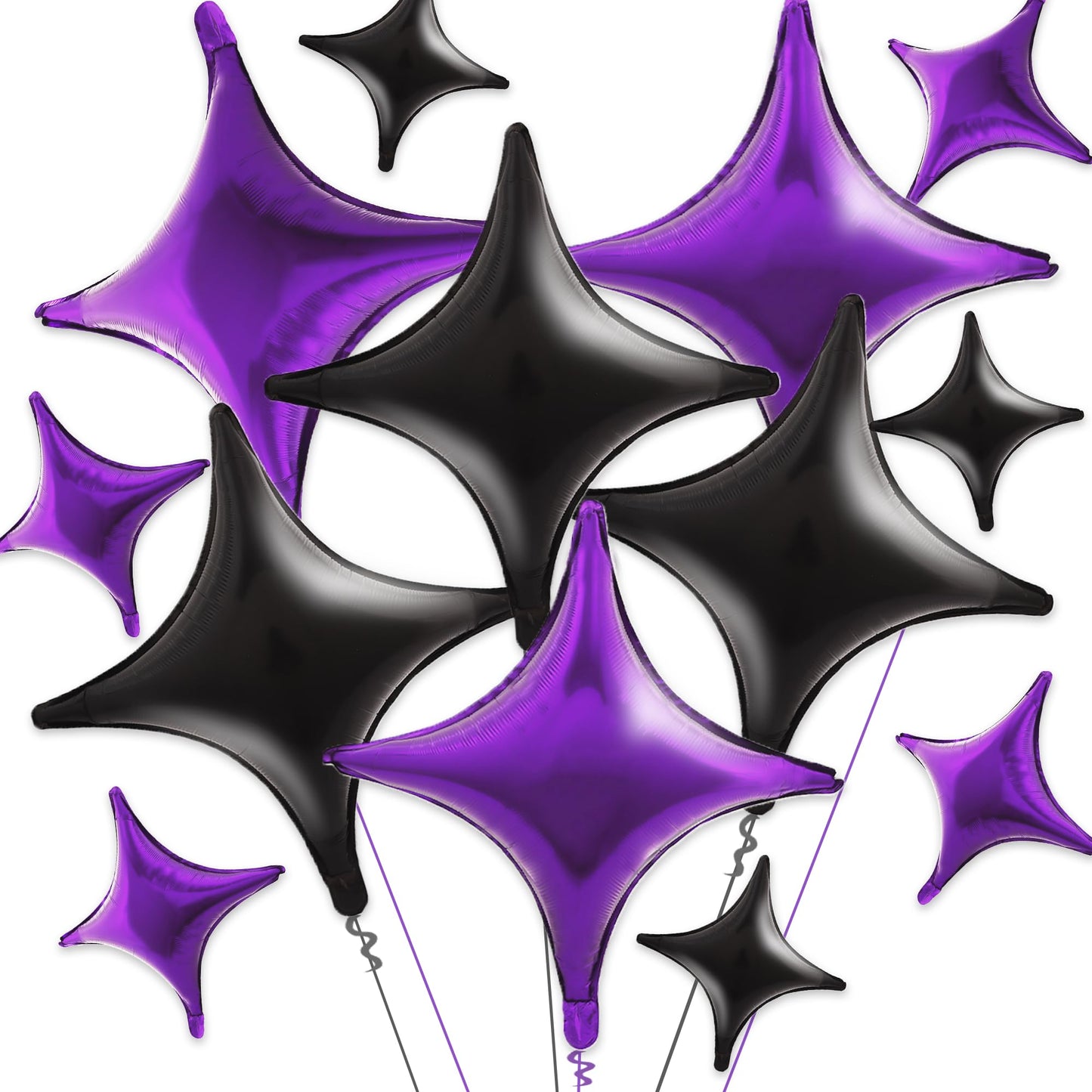 TONIFUL 30Pcs 26In&10In Star Balloons Black and Purple Four Pointed Foil Mini Star Mylar Balloons for Halloween Birthday Wedding