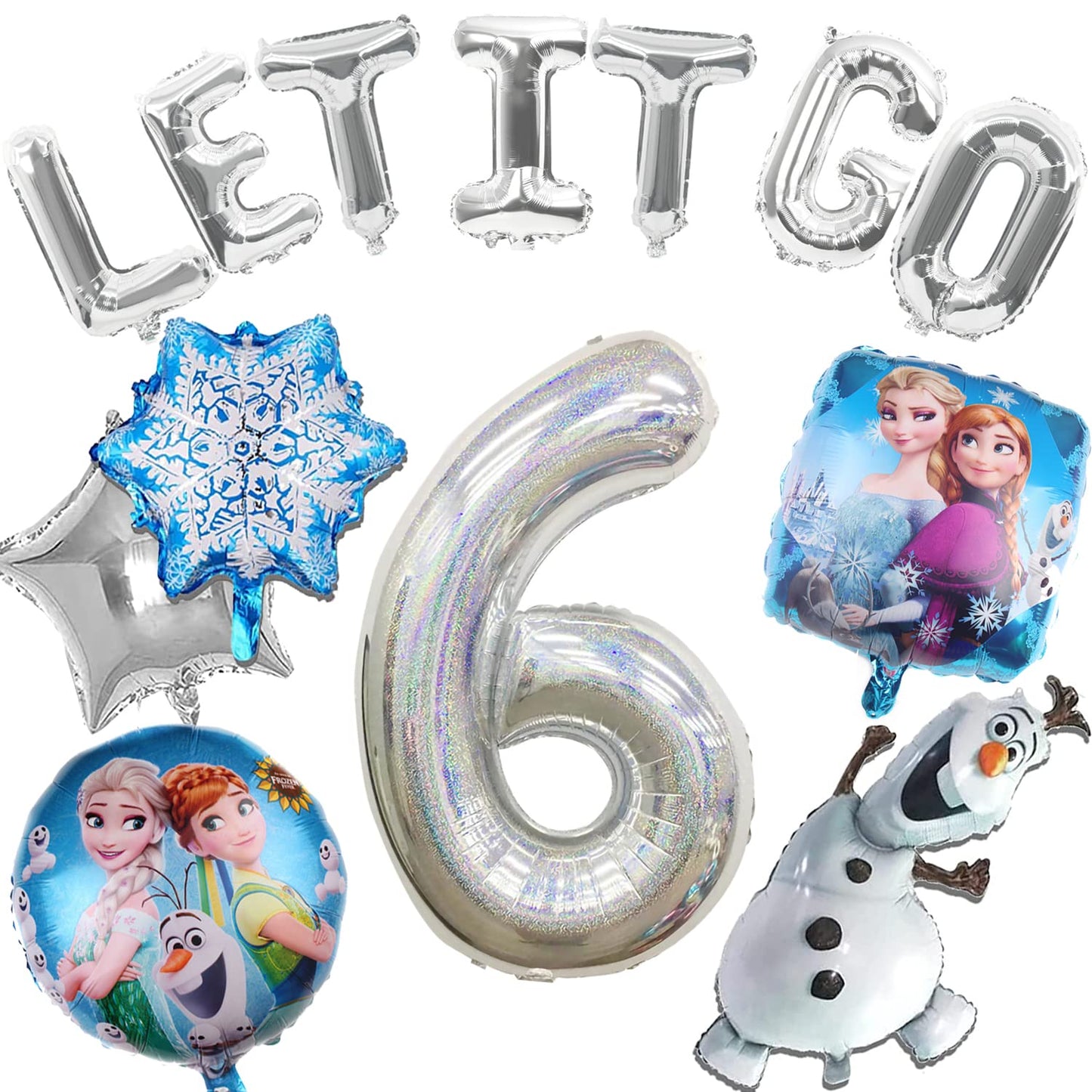 Maxiuss Frozen Party Decorations Kit - 13 Pieces, Including Snowman Balloon, For 6 Year Old Birthday Party