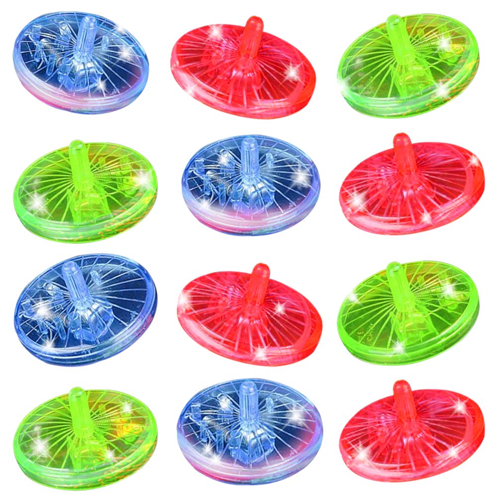 ArtCreativity 12 Pack Flashing Light Up Spinner Toys Set with LED Effects for Birthday Party Favors for Boys and Girls, Gift Bag