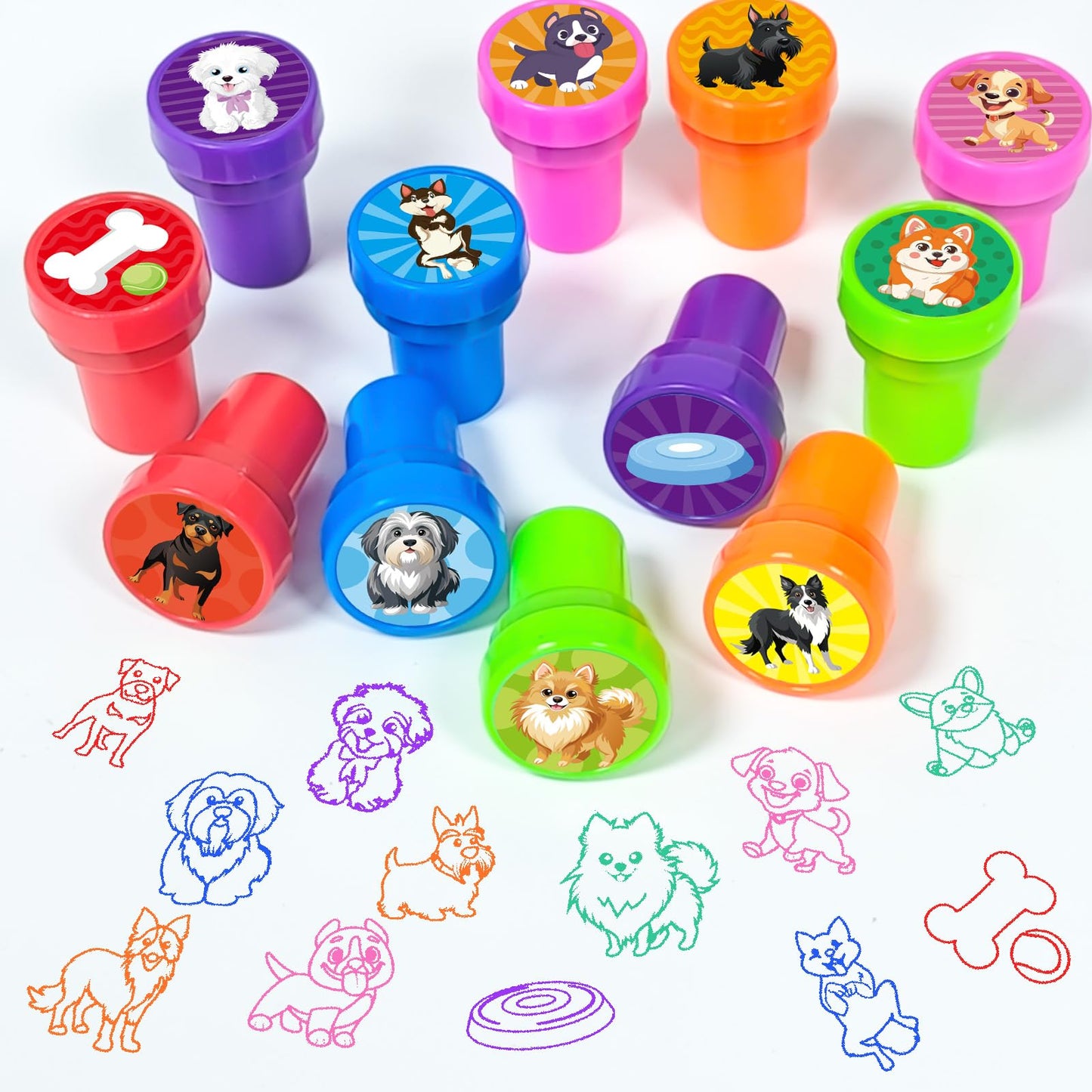 Cinrobiye 24 Pcs Dog Stampers for Kids,Puppy Party Birthday Favors, Pet Party Goodie Bag Fillers, Classroom Rewards, Carnival Pr